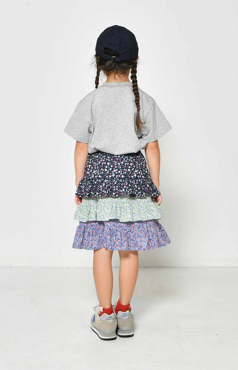 【130~150】 ストライプ/花柄ティアードスカート ★2124104j★キッズサイズ 子供服